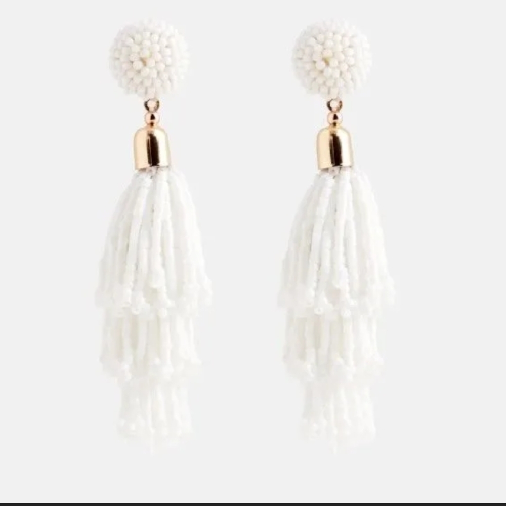 $55 PANACEA Elegant White Beaded Tassel Earrings